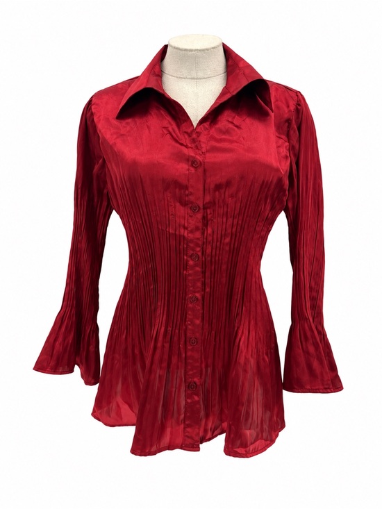 Tops - Serenade Red Pleated Button Front Blouse Bell Sleeve Y2K Size Large